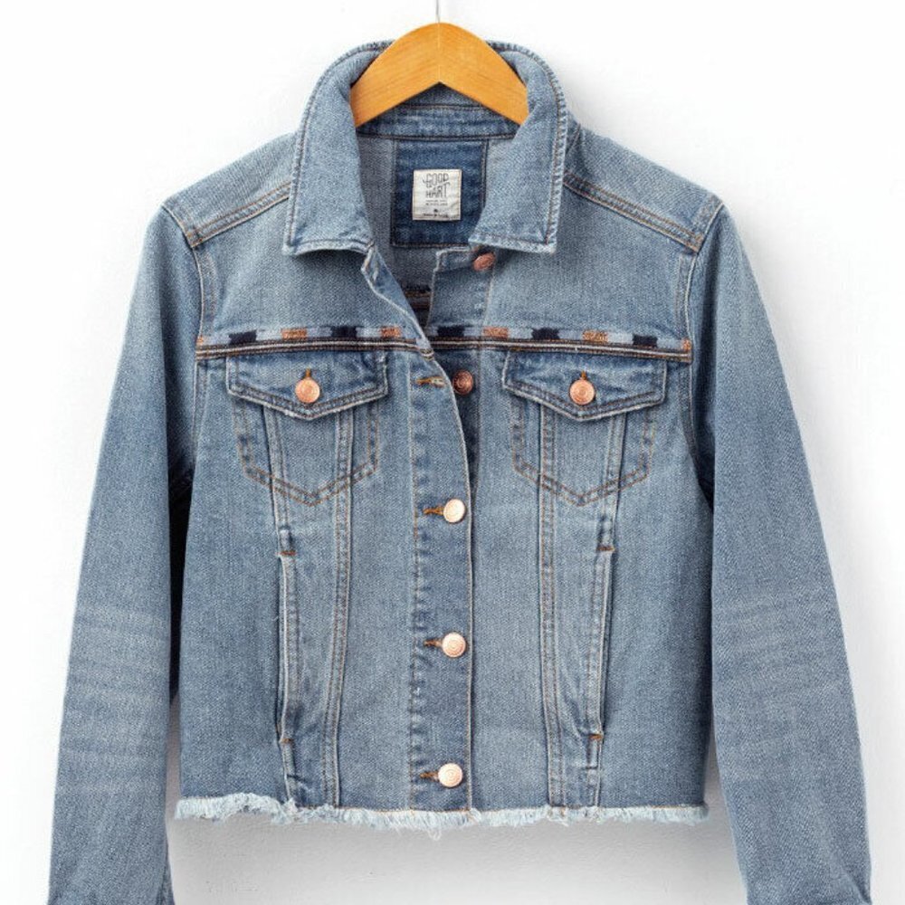 Matilda Jane Good Hart Lone Star Denim blue jean Jacket western festival fray S